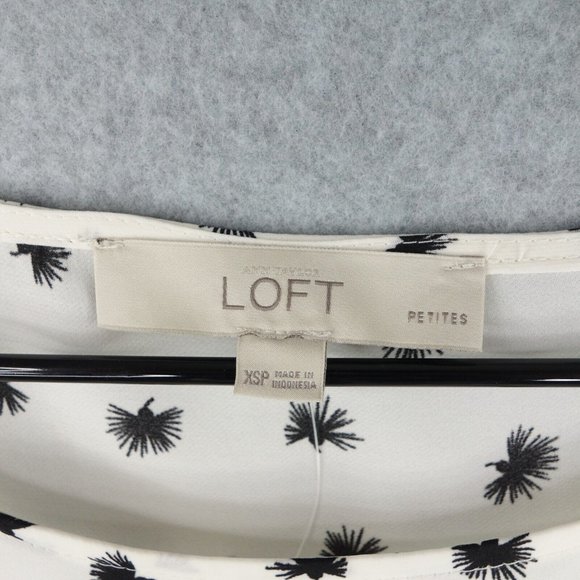 LOFT Top Women's Extra Small Petite White Chiffon Flutter Sleeve Ruffle Hem Boho - Picture 3 of 10